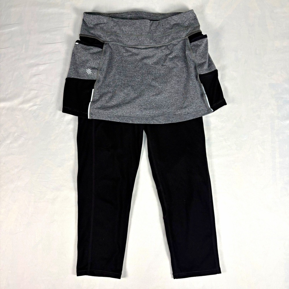 Athleta Womens Athletic Skort Capri Legging Gray Black Colorblock Stretch S